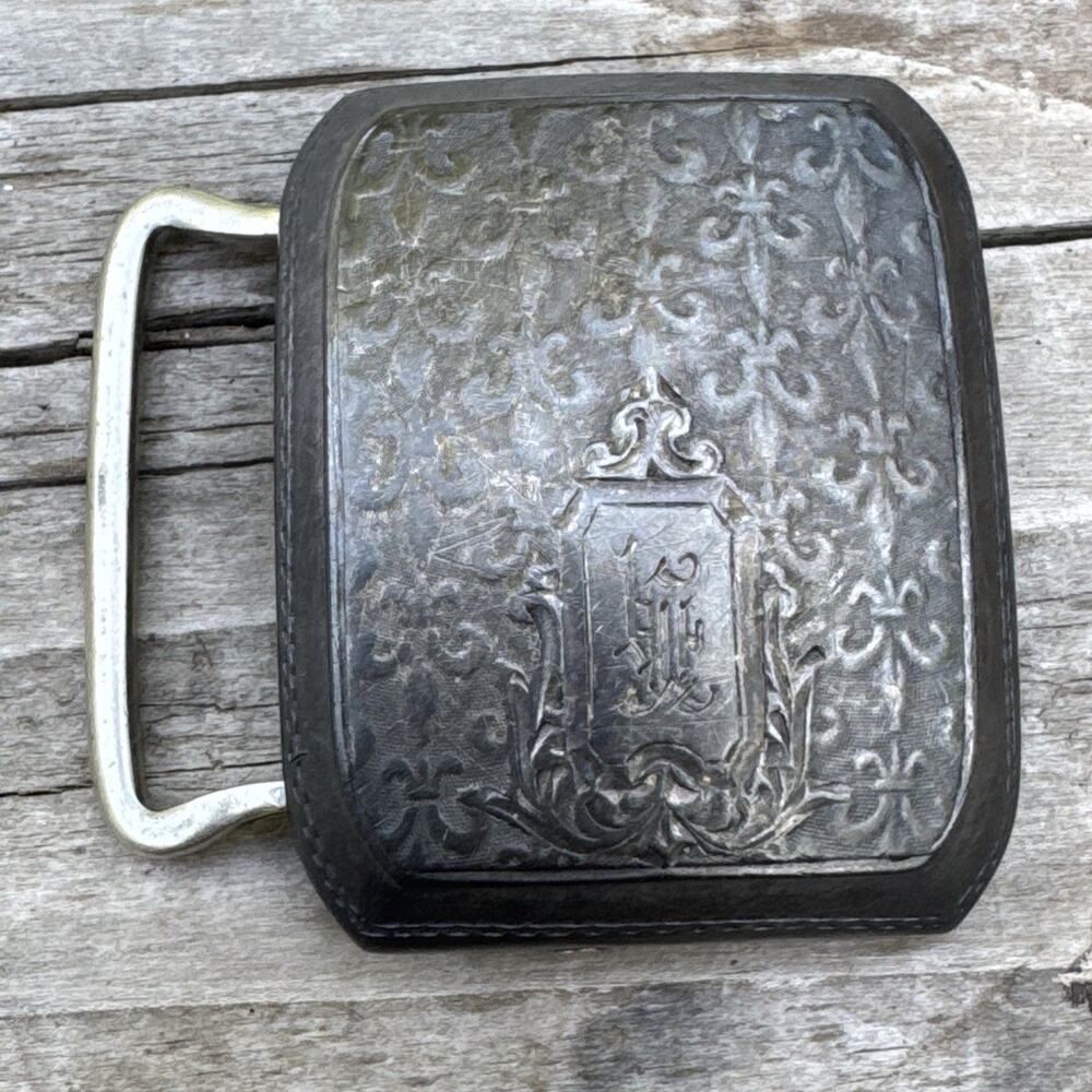 Vtg Art Deco WADSWORTH Quality Flour De Lis Sterling Silver Belt Buckle Monogram